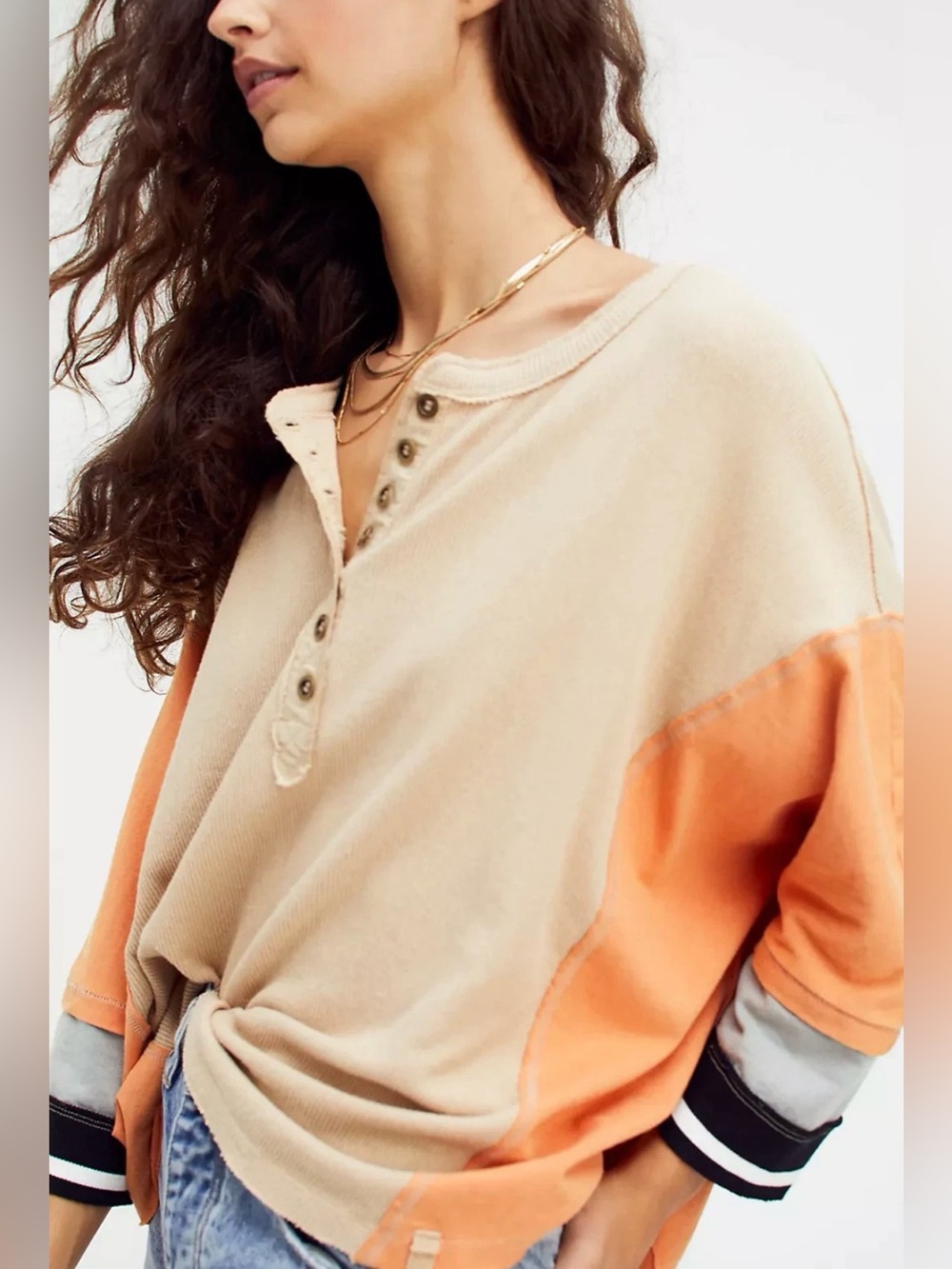 Free People Just Tip It Henley thermal top oversized slouchy 90’s grunge boho SM - Picture 3 of 11